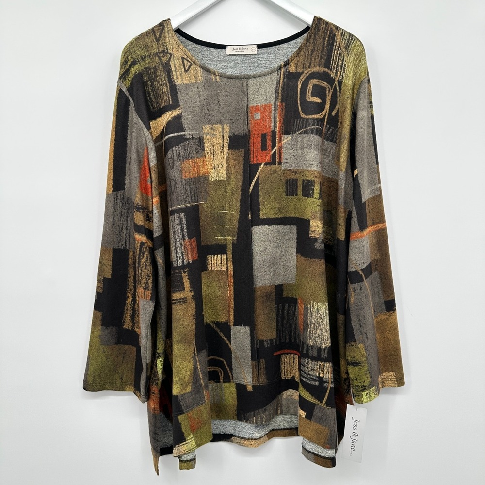 Jess & Jane Olive Multi-Print Lightweight Tunic